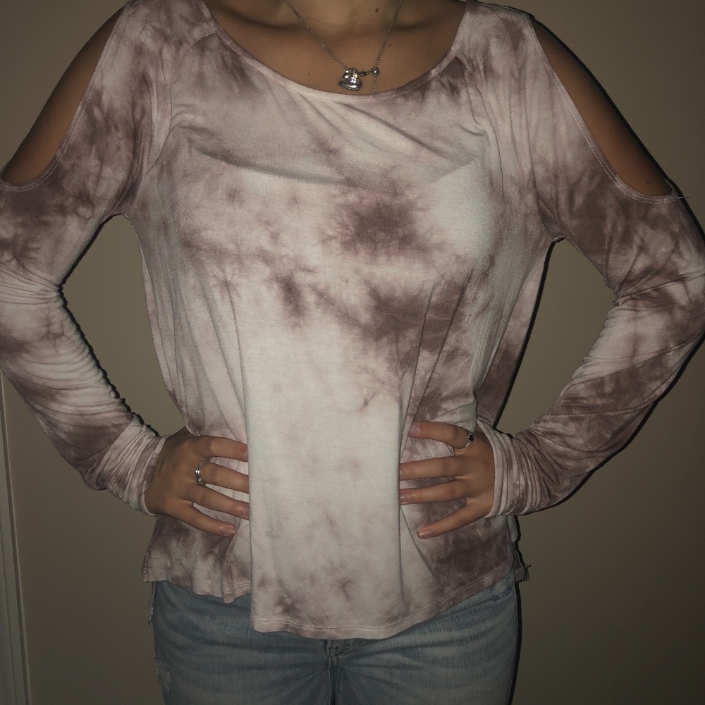 Purple and White Acid Washed Cold Shoulder Top